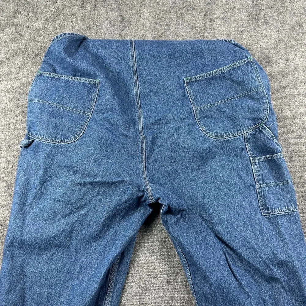 King Size Overalls Mens 48x38 Blue Denim Bib Workwear Big and Tall 48x35 Raw Hem